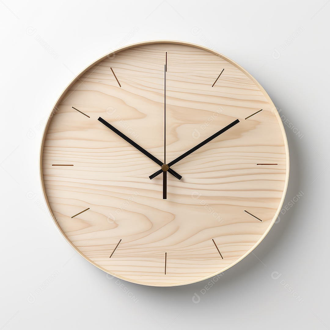 Relógio de madeira sobre fundo branco