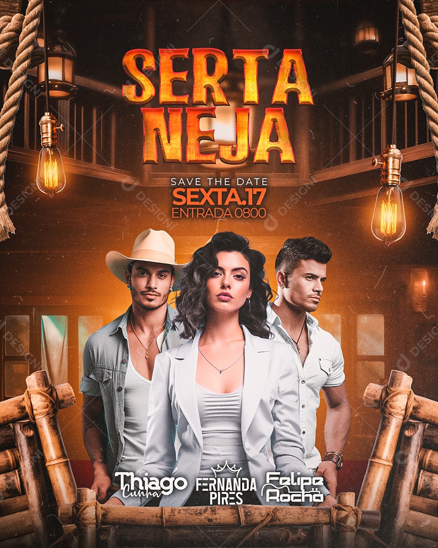 Flyer Sertaneja Thiago Cunha Fernanda Pires Felipe Rocha Social Media PSD Editável