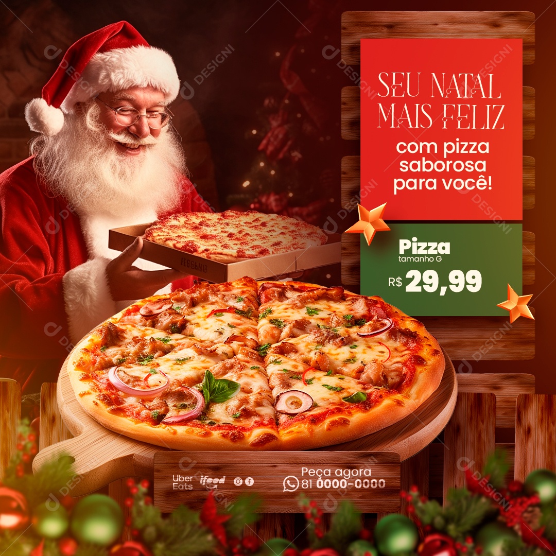Social Media Seu Natal Mais Feliz Pizza Saborosa PSD Editável