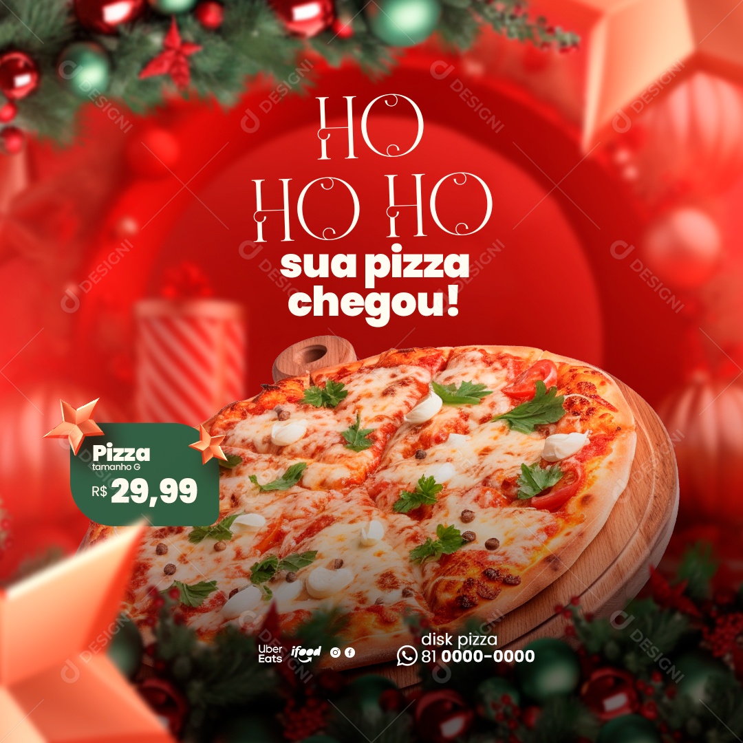 Hohoho Sua Pizza Chegou Feliz Natal Social Media PSD Editável