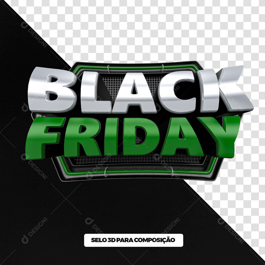 Selo 3D Black Friday Verde Para Composição PSD + PNG