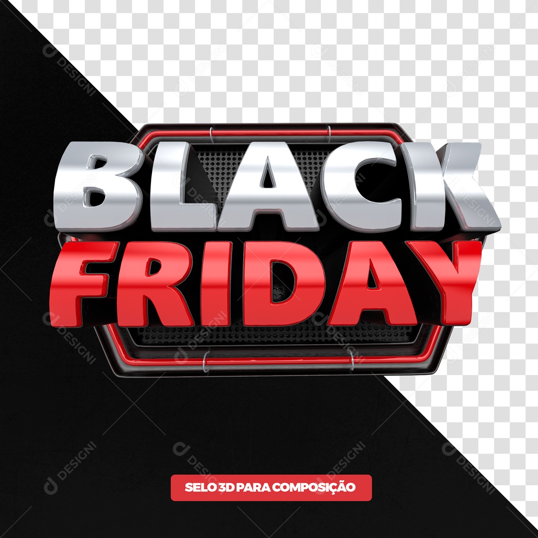 Selo 3D Black Friday Vermelho Para Composição PSD + PNG