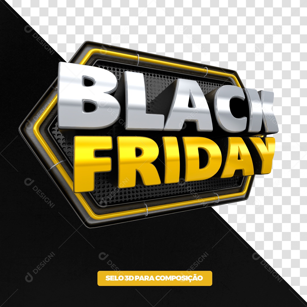 Selo 3D Black Friday Amarelo Para Composição PSD + PNG