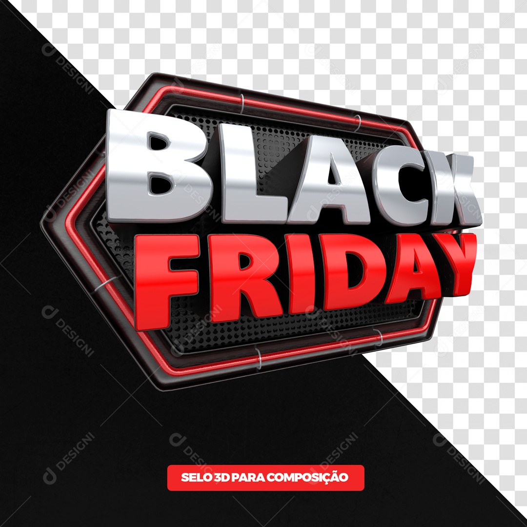 Selo 3D Black Friday Vermelho Para Composição PSD + PNG