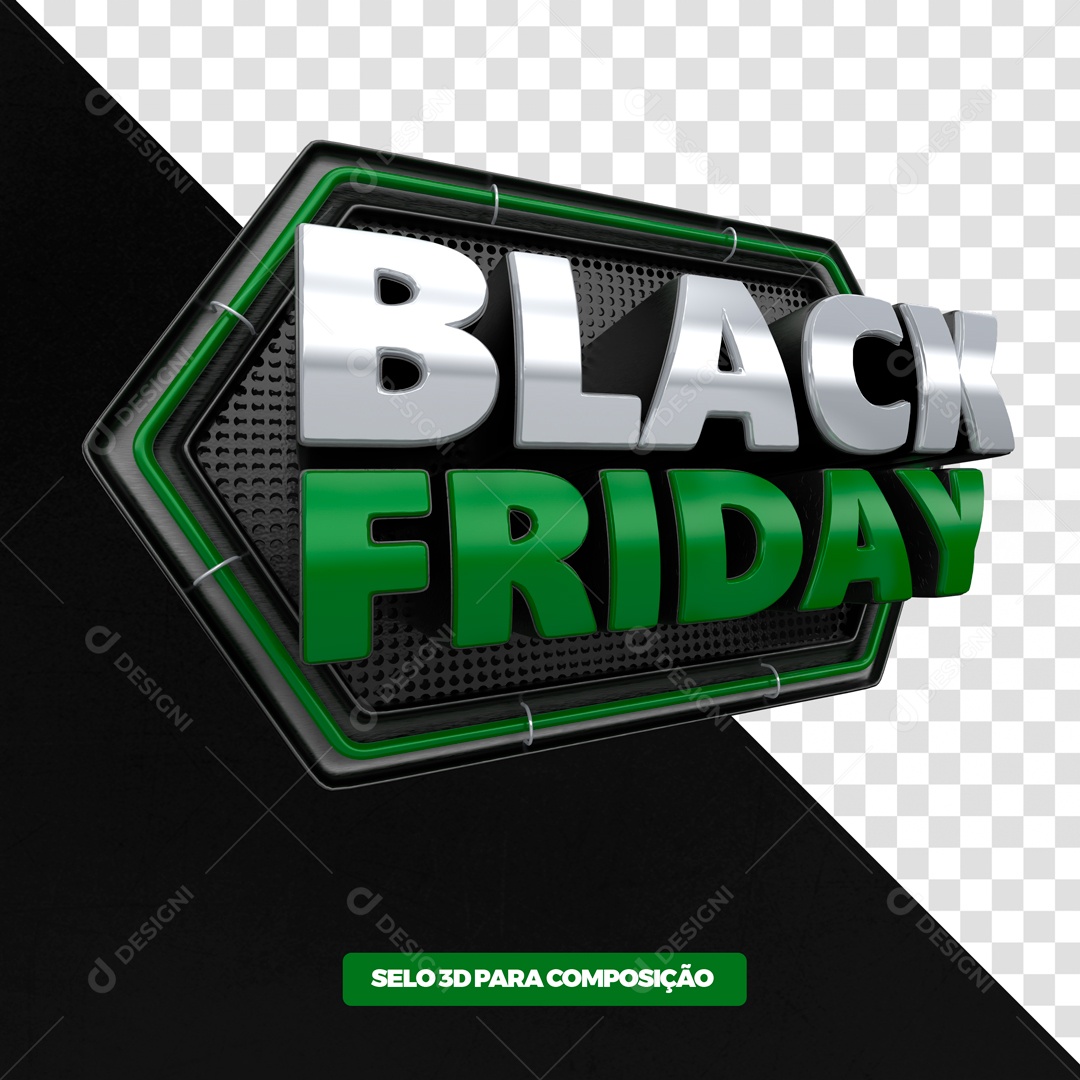 Selo 3D Black Friday Verde Para Composição PSD + PNG