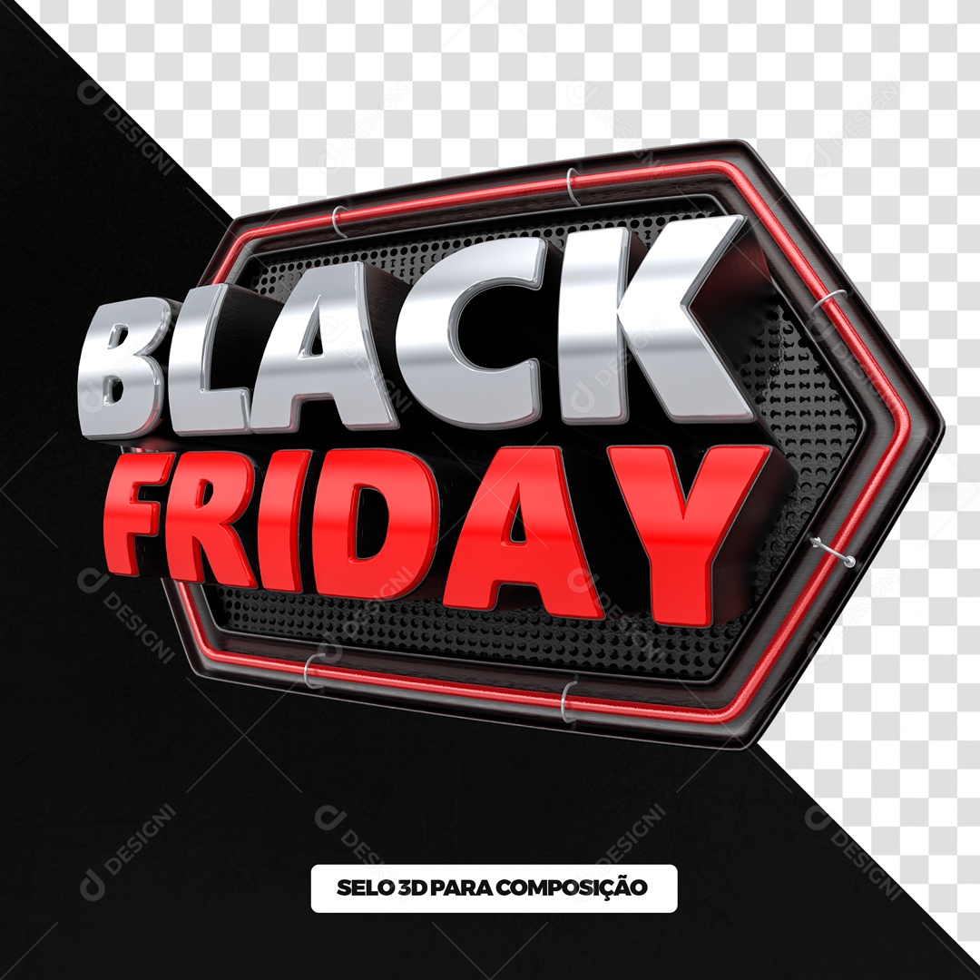 Selo 3D Black Friday Vermelho Para Composição PSD + PNG
