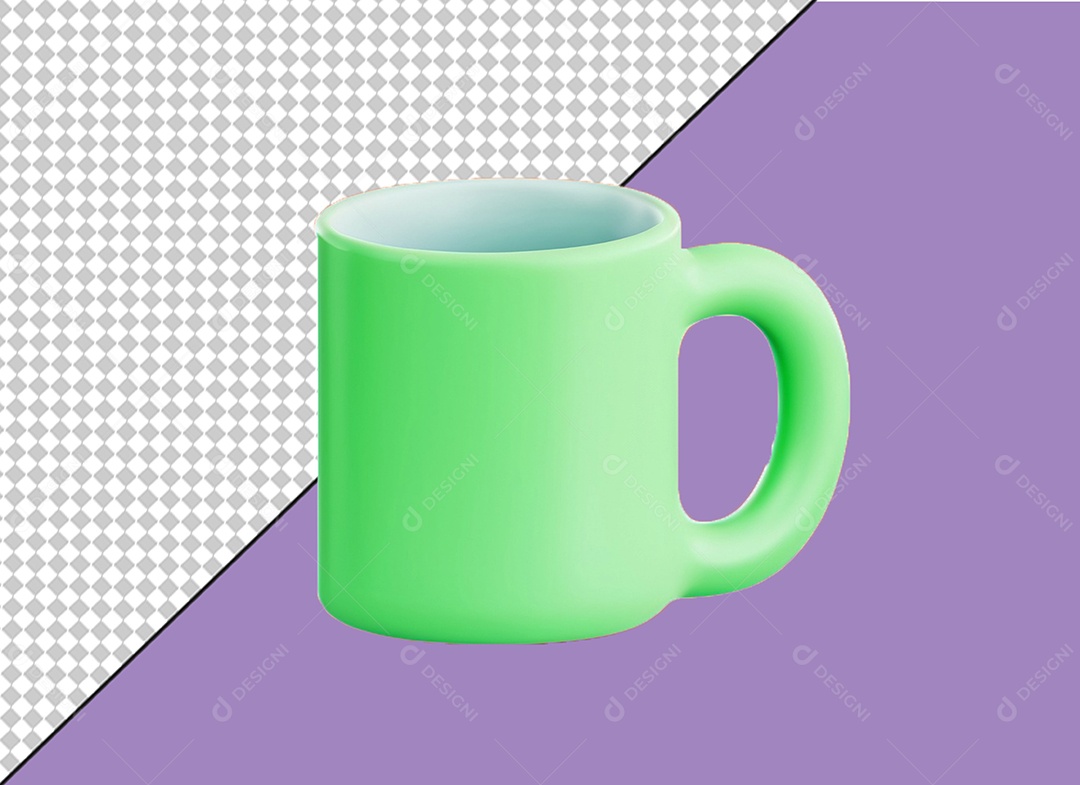 Caneca Verde e Branco Elemento 3D para Composição PSD