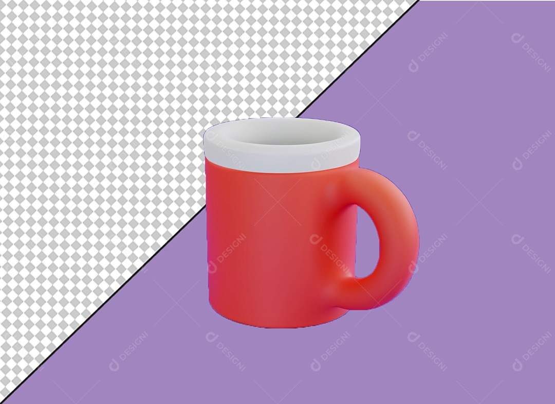 Caneca Vermelha e Branco Elemento 3D para Composição PSD