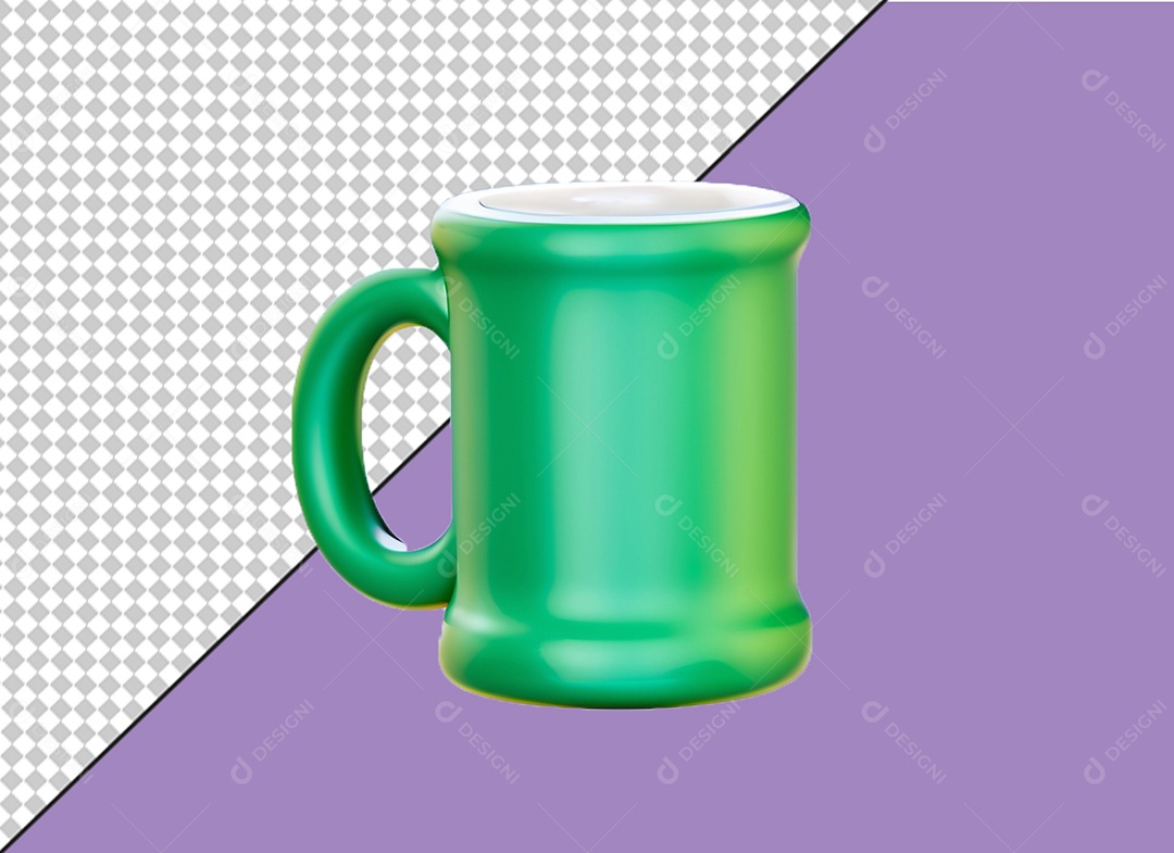 Caneca Verde Elemento 3D para Composição PSD