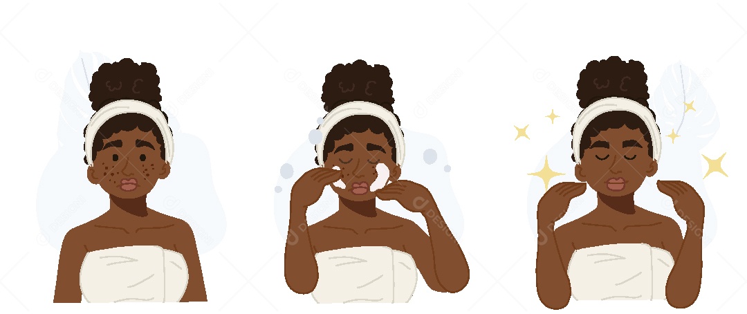 Mulher Africana Cuidando da Pele Ilustração Vetor EPS