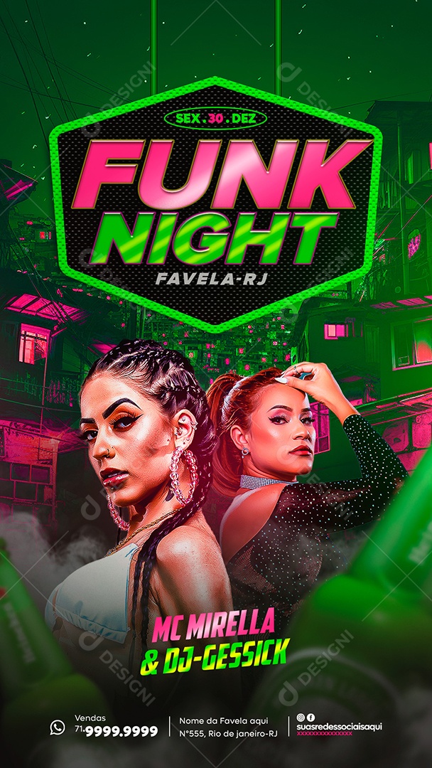 Funk Night Favela RJ Flyer Social Media PSD Editável