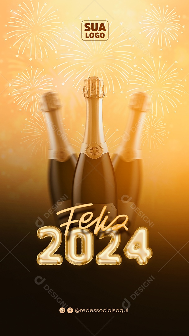 Social Media Story Feliz 2024 PSD Editável