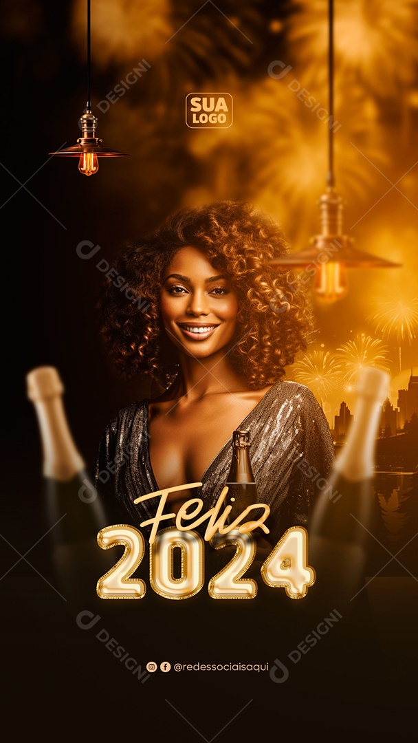 Social Media Story Feliz 2024 PSD Editável