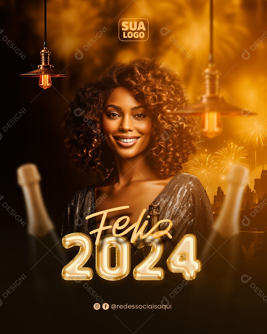 Social Media Feed Feliz 2024 PSD Editável