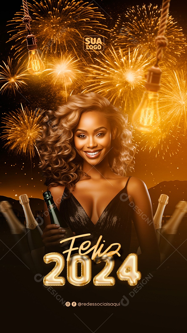 Social Media Story Feliz 2024 PSD Editável