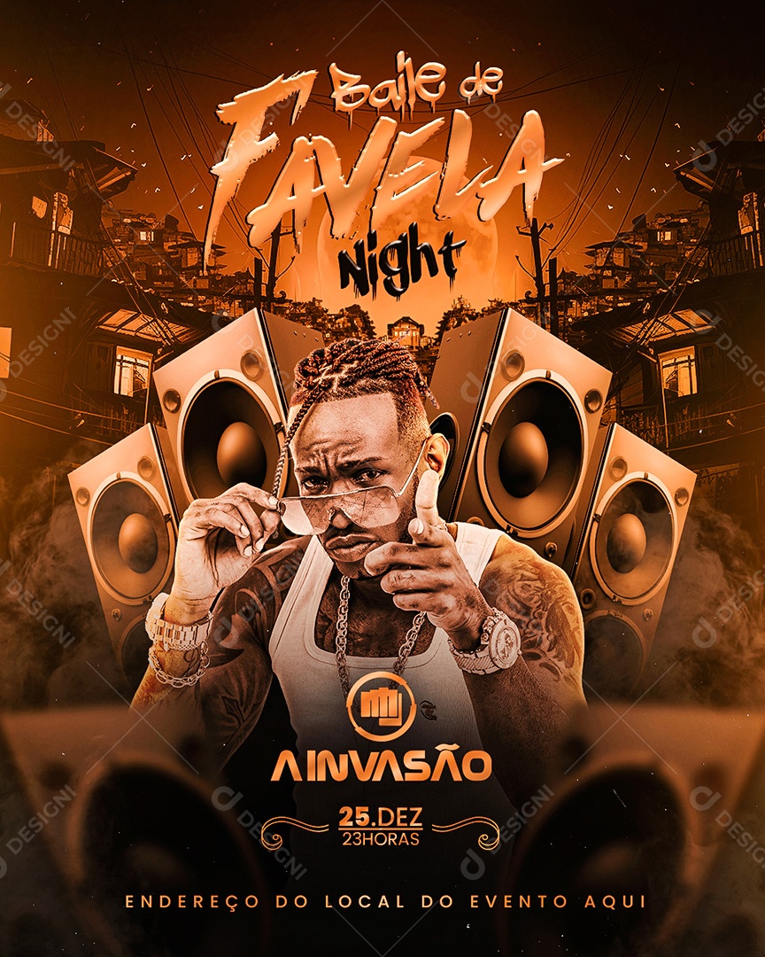 Flyer Feed Baile Na Favela Night a Invasão Social Media PSD Editável