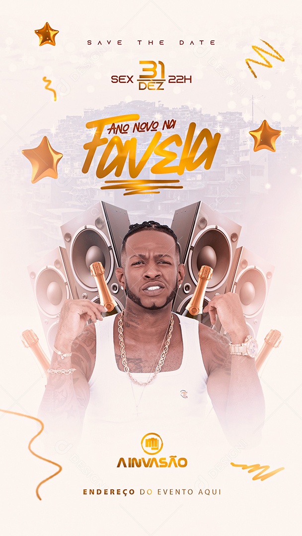 Social Media Flyer Story Ano Novo Na Favela a Invasão PSD Editável
