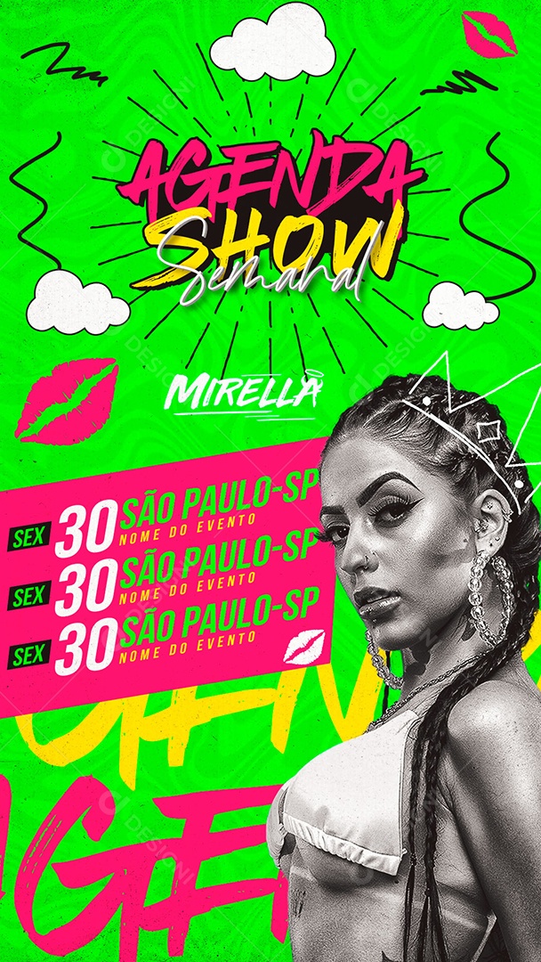 Flyer Story Agend Show Semanal Mirella Social Media PSD Editável
