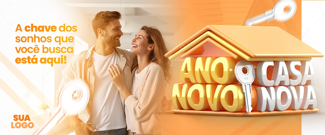 Banner Imobiliária Ano Novo Casa Nova A Chave dos Sonhos que Você Busca Está Aqui Social Media PSD Editável