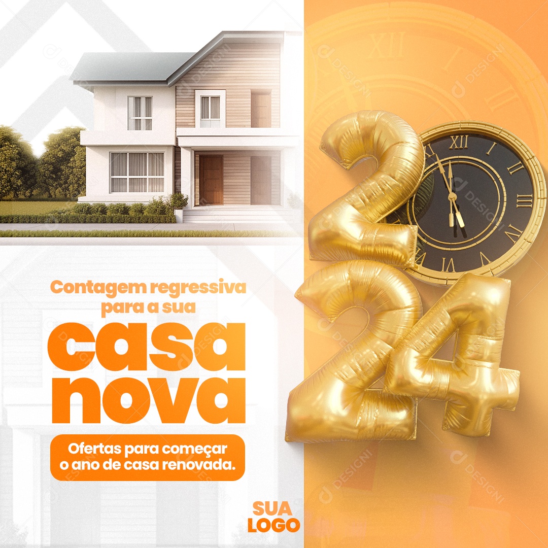 Imobiliária Contagem Regressiva para a sua Casa Nova 2024 Oferta para Começar o Ano de Casa Renovada Social Media PSD Editável