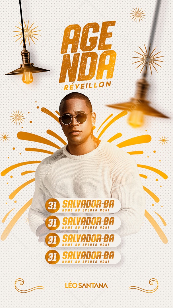 Social Media Flyer Story Agenda Réveillon Léo Santana PSD Editável