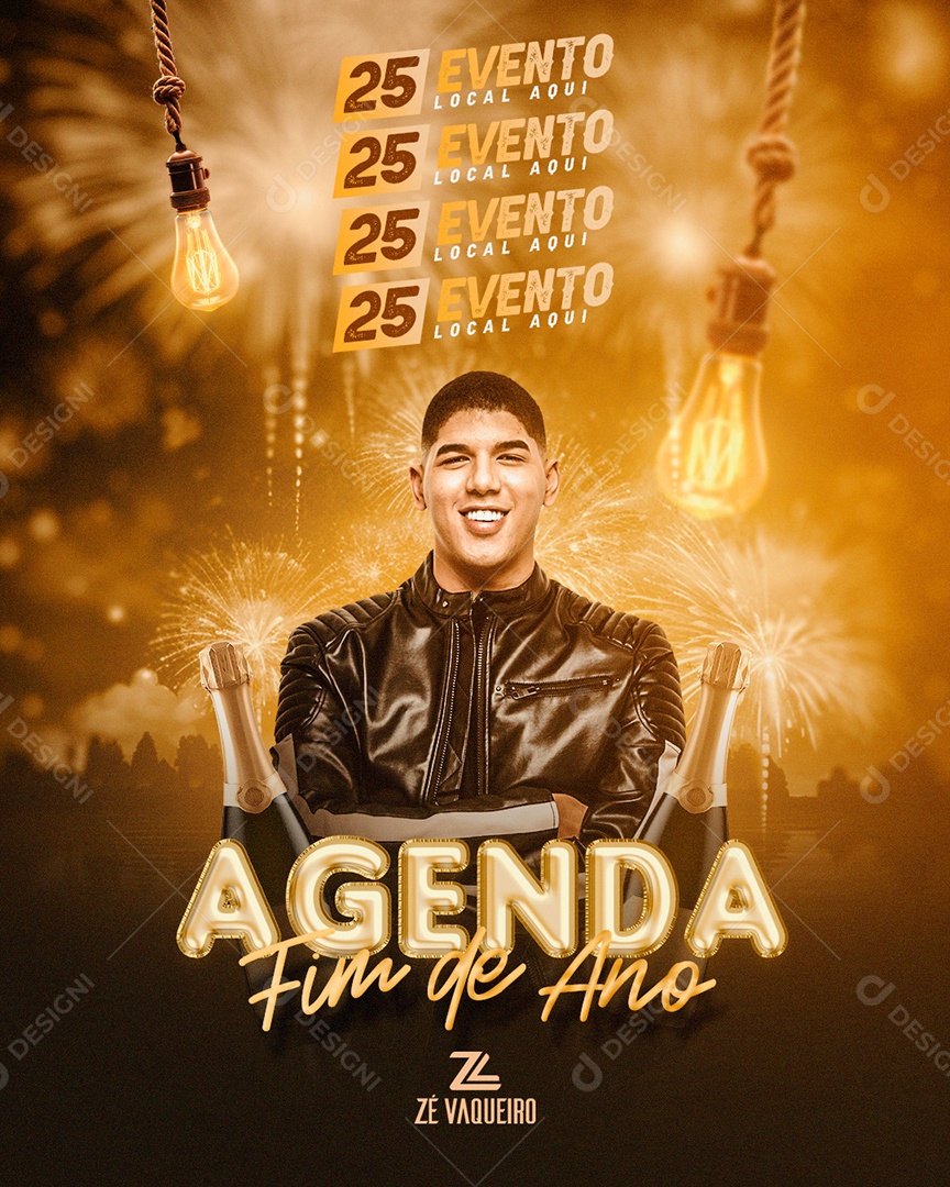 Social Media Flyer Feed Agenda Fim De Ano Zé Vaqueiro PSD Editável