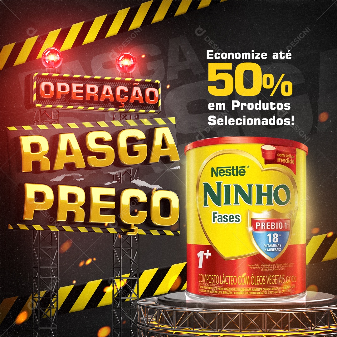 Operação Rasga Preço Lata Leite Ninho Economize Até 50% em Produtos Selecionados Supermercado Social Media PSD Editável