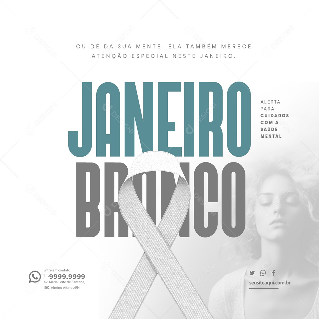 Janeiro Branco Alerta para Cuidados Com a Saúde Mental Social Media PSD Editável