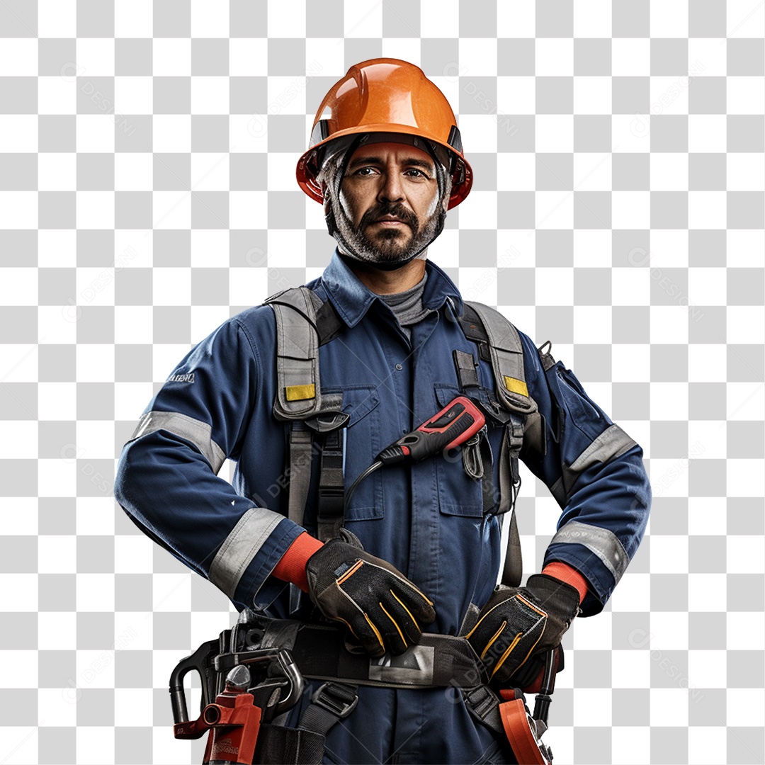 Man with Workwear, Helmet and Safety Belt, Transparent PNG