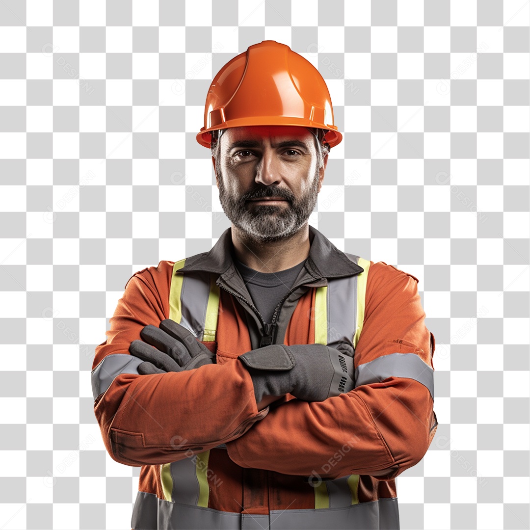 Homem com Roupa de Trabalho Capacete e Cinto de Segurança PNG Transparente