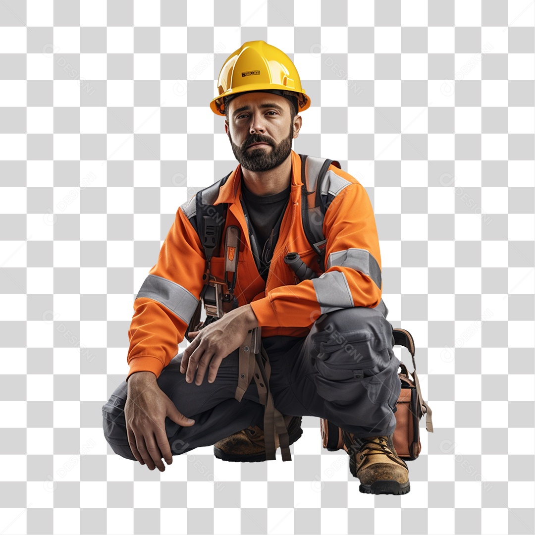 Homem com Roupa de Trabalho Capacete e Cinto de Segurança PNG Transparente