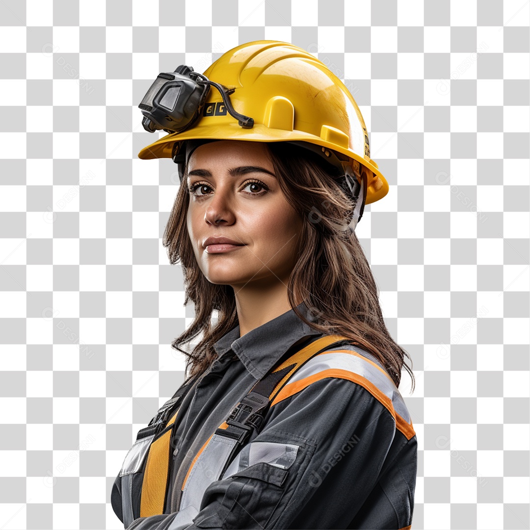 Mulher com Roupa de Trabalho Capacete e Cinto de Segurança PNG Transparente