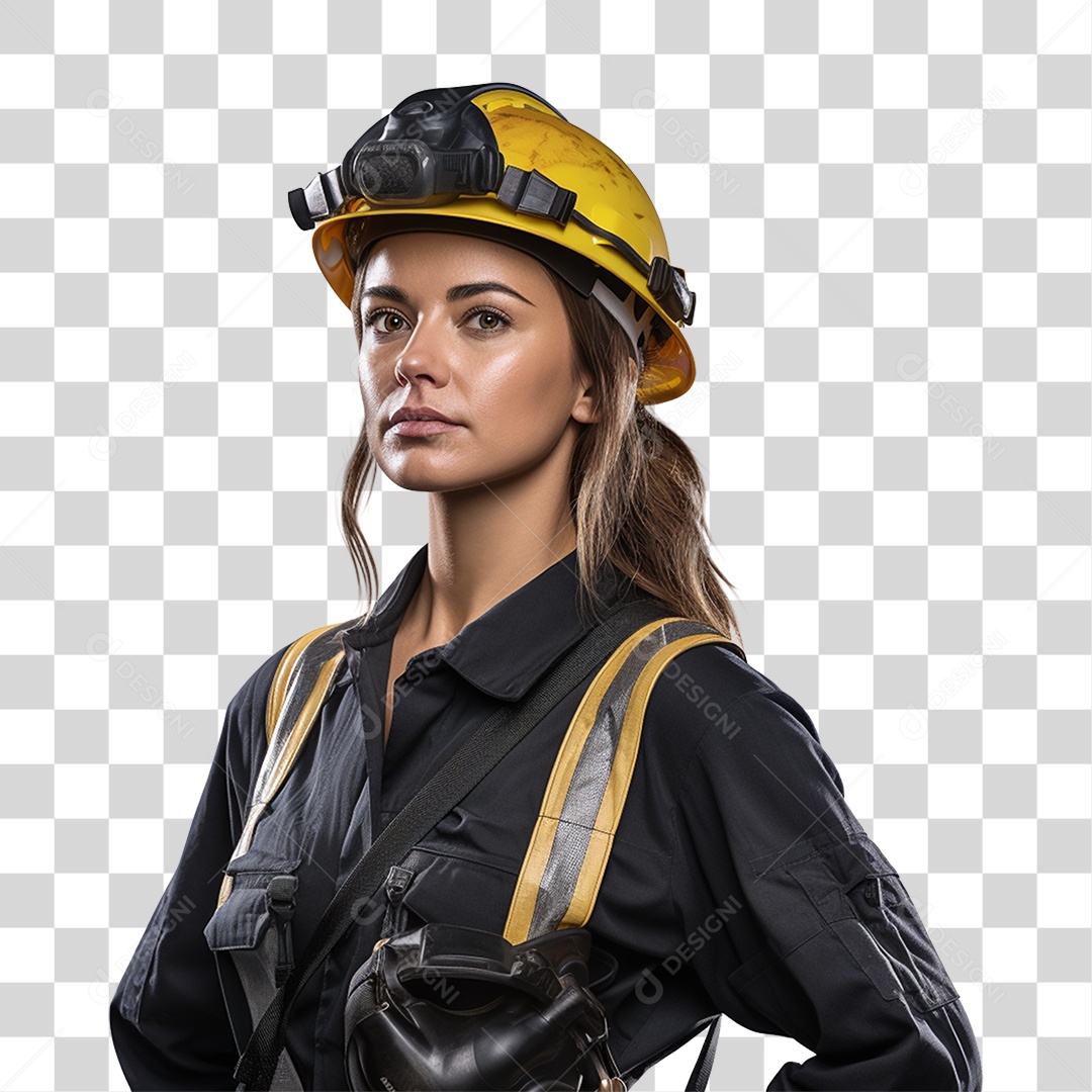 Mulher com Roupa de Trabalho Capacete e Cinto de Segurança PNG Transparente