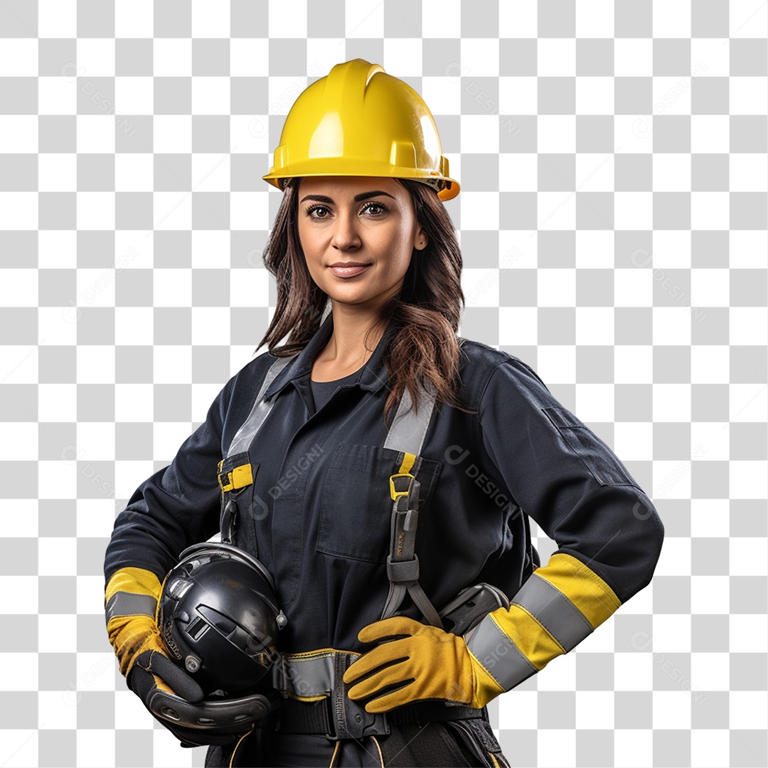 Mulher com Roupa de Trabalho Capacete e Cinto de Segurança PNG Transparente