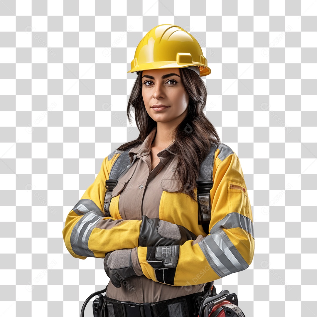 Mulher com Roupa de Trabalho Capacete e Cinto de Segurança PNG Transparente