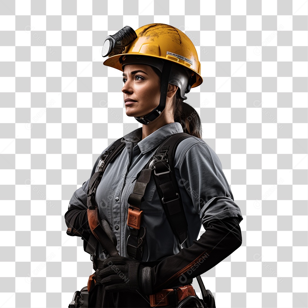 Mulher com Roupa de Trabalho Capacete e Cinto de Segurança PNG Transparente