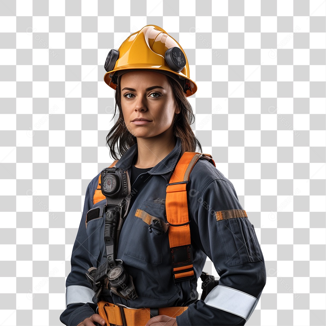Mulher com Roupa de Trabalho Capacete e Cinto de Segurança PNG Transparente
