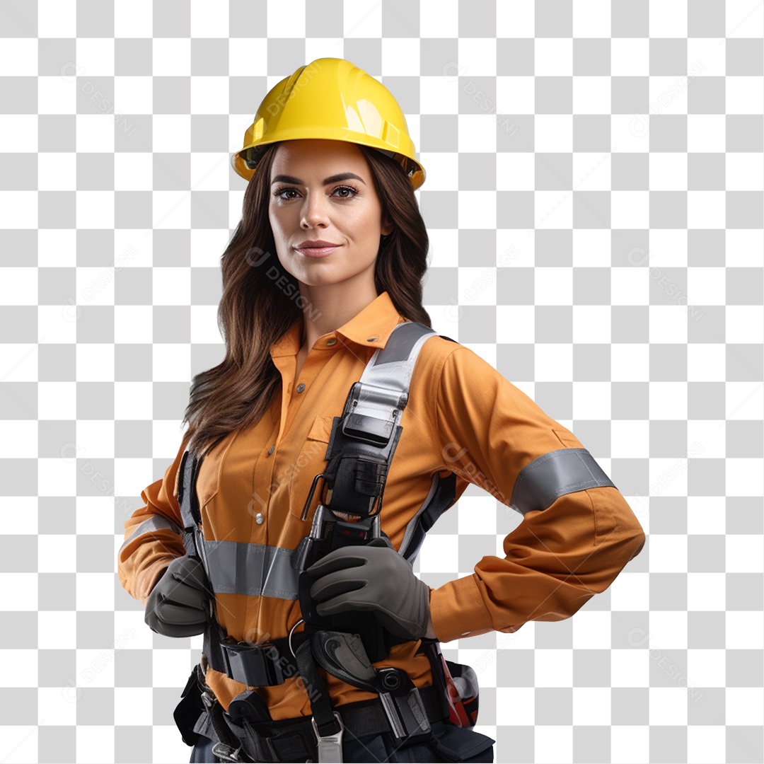 Mulher com Roupa de Trabalho Capacete e Cinto de Segurança PNG Transparente