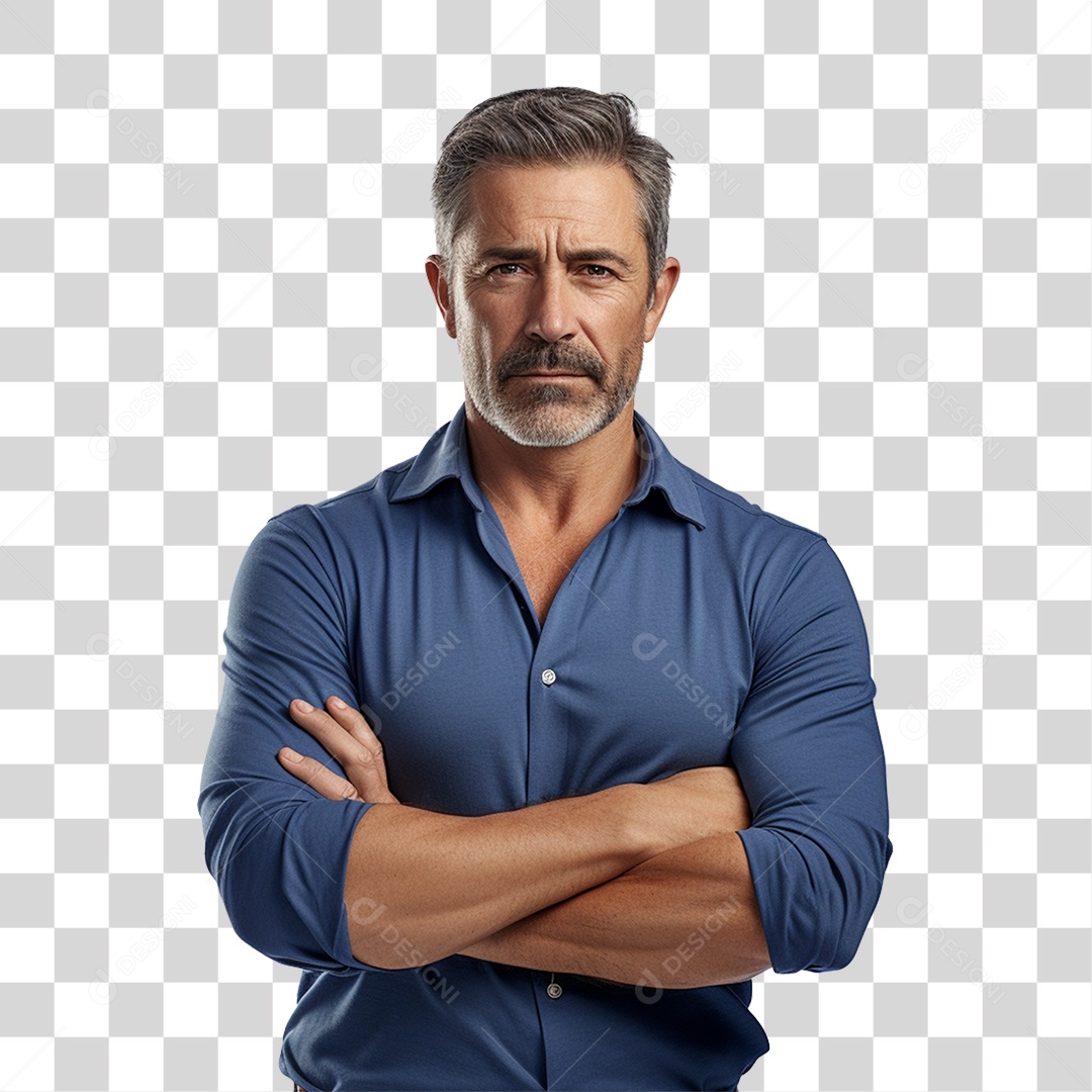 Homem de Camisa Azul com os Braços Cruzados PNG Transparente