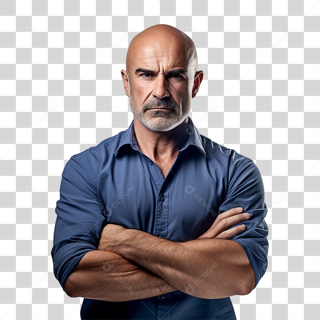 Homem de Camisa Azul com os Braços Cruzados PNG Transparente