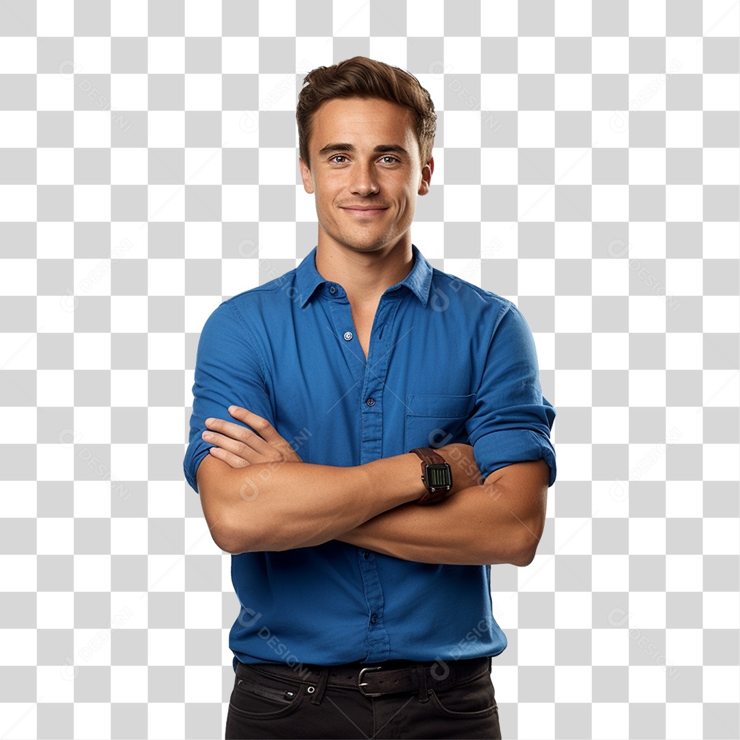 Homem de Camisa Azul com os Braços Cruzados PNG Transparente