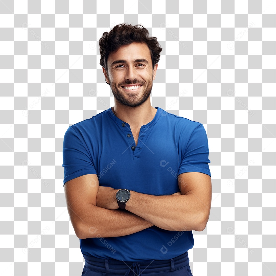 Homem de Camisa Azul com os Braços Cruzados PNG Transparente