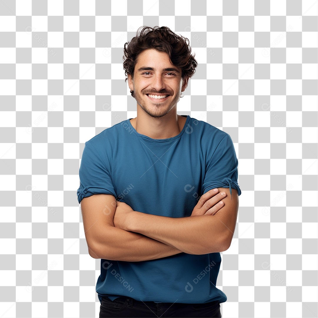 Homem de Camisa Azul com os Braços Cruzados PNG Transparente