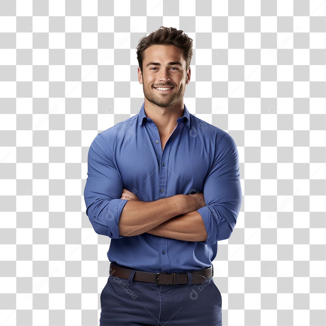 Homem de Camisa Azul com os Braços Cruzados PNG Transparente