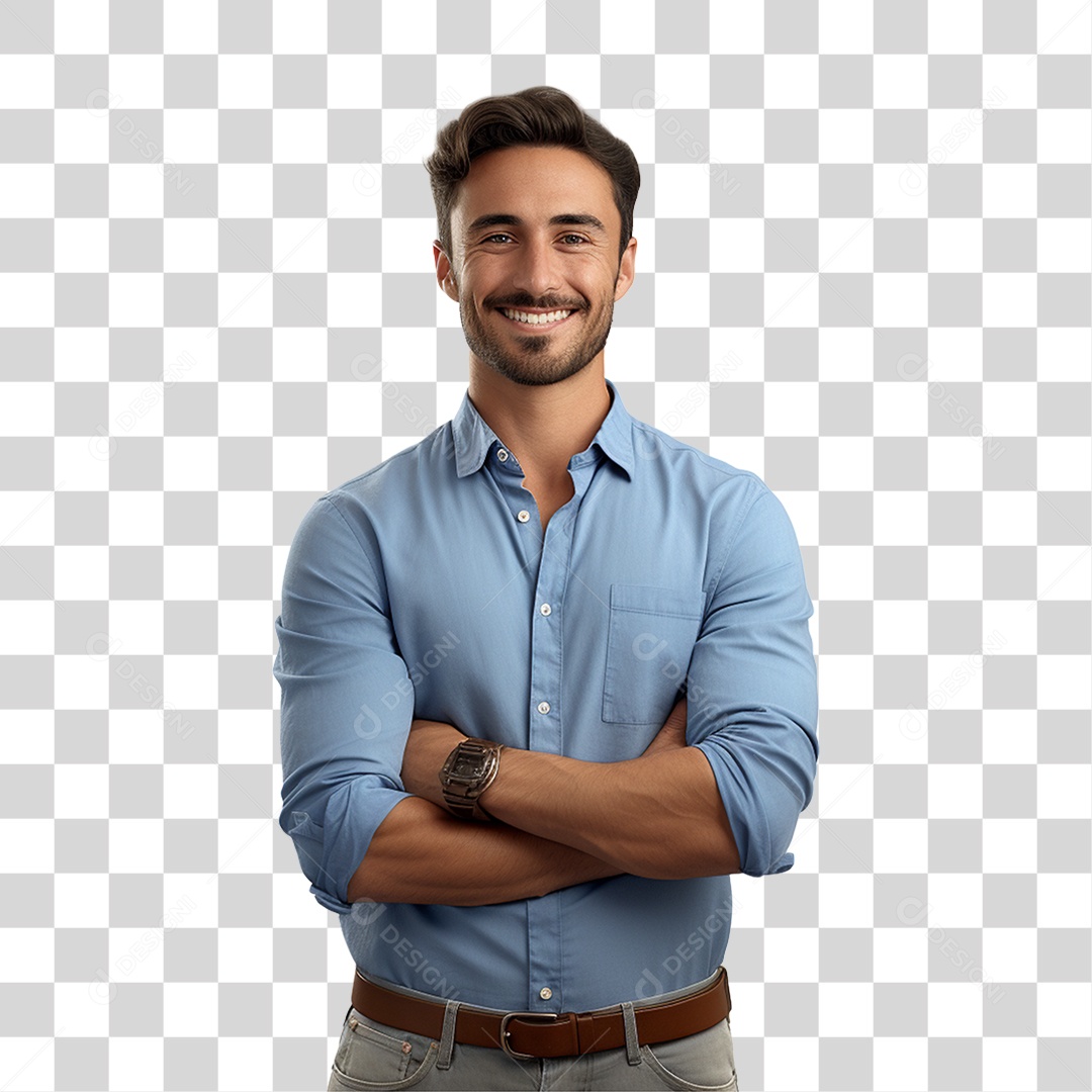 Homem de Camisa Azul com os Braços Cruzados PNG Transparente
