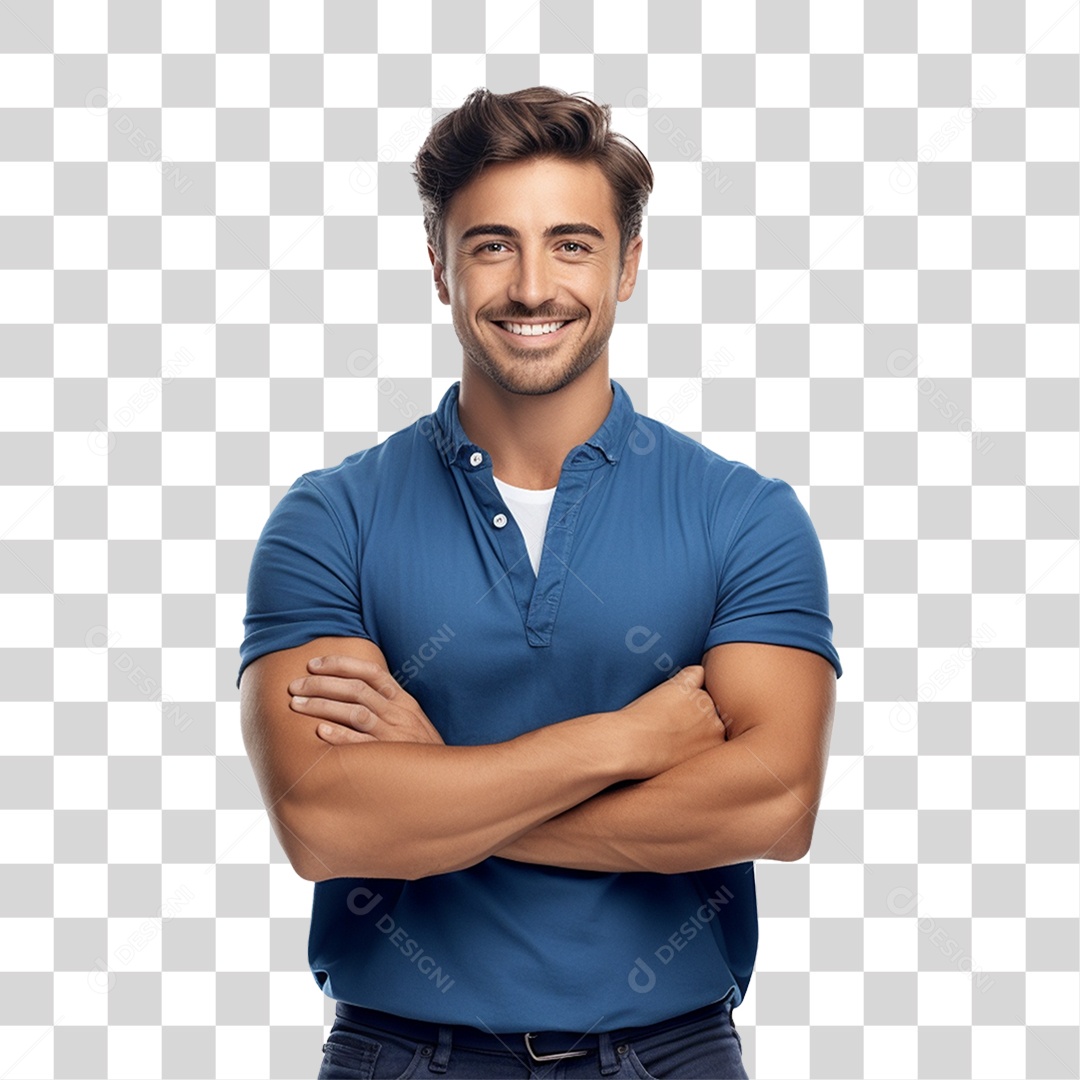 Homem de Camisa Azul com os Braços Cruzados PNG Transparente