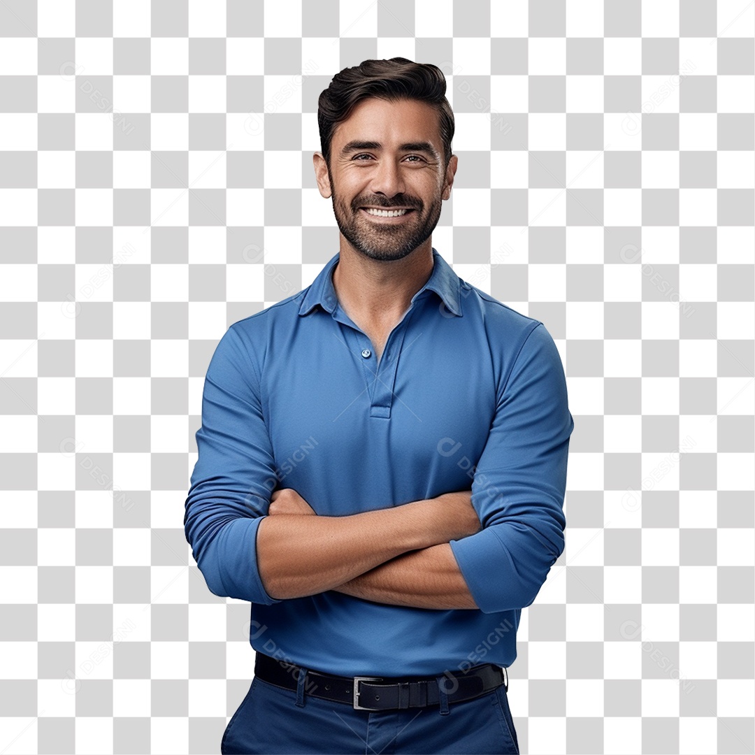 Homem de Camisa Azul com os Braços Cruzados PNG Transparente