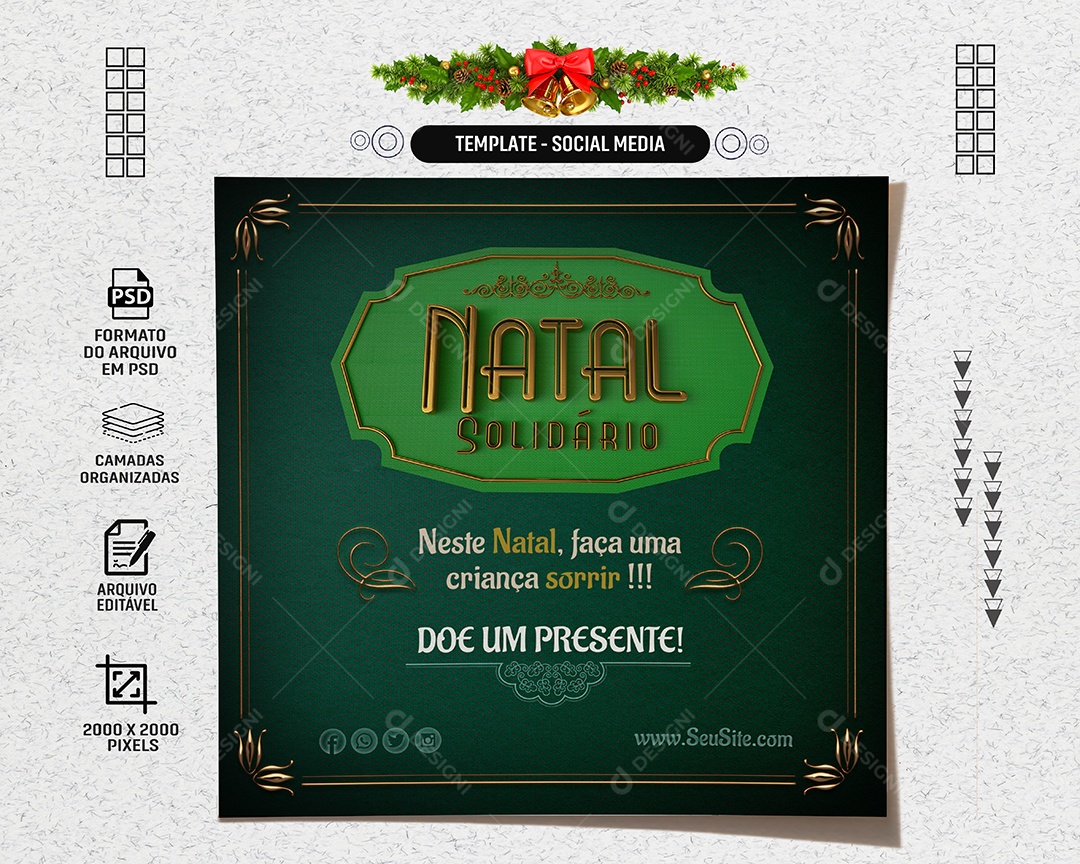 Feed Natal Solidário Doe Um Presente Social Media PSD Editável
