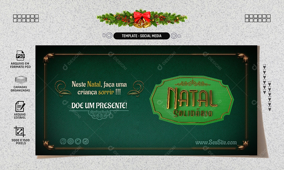 Social Media Banner Neste Natal Faça Uma Criança Sorrir Natal Solidário PSD Editável