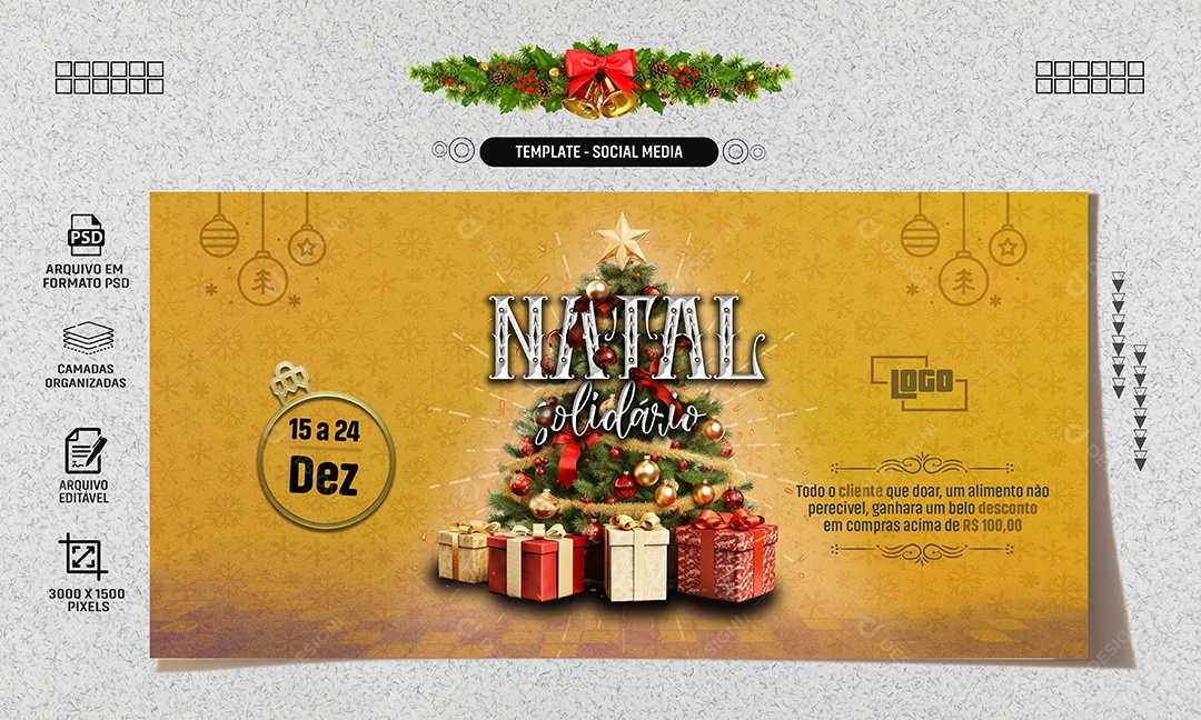 Social Media Banner Natal Solidário Cliente Que Doar PSD Editável